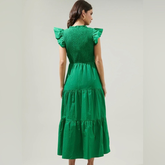 Sugarlips Smocked bodice green maxi dress size medium - Picture 2 of 3